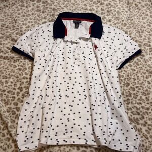 US Polo Assn Womens XXL White Navy Star Print Short Sleeve Polo Shirt